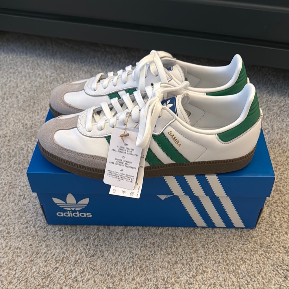 Adidas Samba White and Green Sneakers Brand New